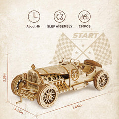 ROBOTIME Model Car Kits - Wooden 3D Puzzles - Model Cars to Build for Adults 1:16 Scale Model Grand Prix Car