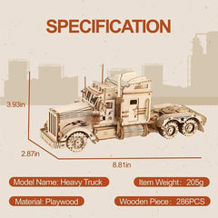 ROBOTIME 3D Puzzle Heavy Truck Wooden Model Kits Adults Build On Your Own Laser Cut Building Construction Crafts